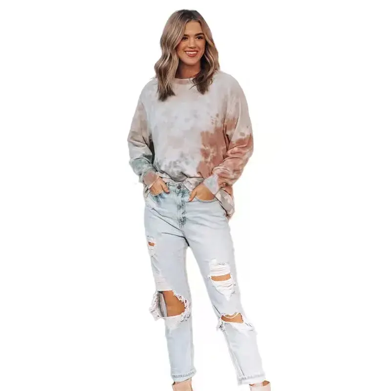 Fashionable Round Neck Pullover Sweatshirt Women's Casual Urban Clothing Thin Style Crew Neck Pullover AMZN Fashion Autumn Winte
