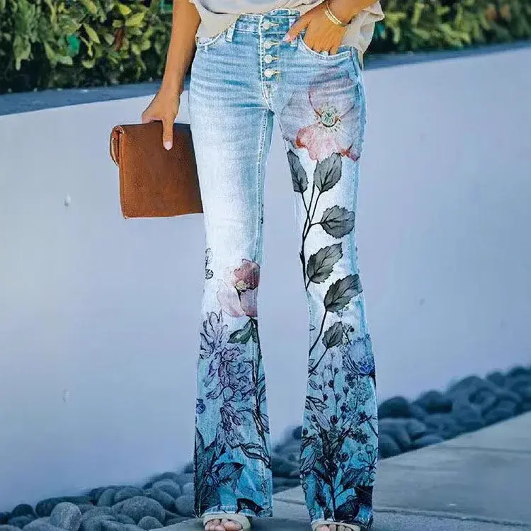 New 2025 Floral Print Loose Fit Women's Casual Pants Thin Style Long Trousers Comfortable Breathable Fashionable plus Size