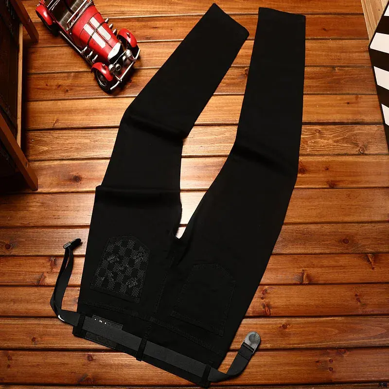Luxury Slim Fit Jeans For Men Lightweight Summer Thin Style Casual Trendy Black Trousers With Small Footprint Printing