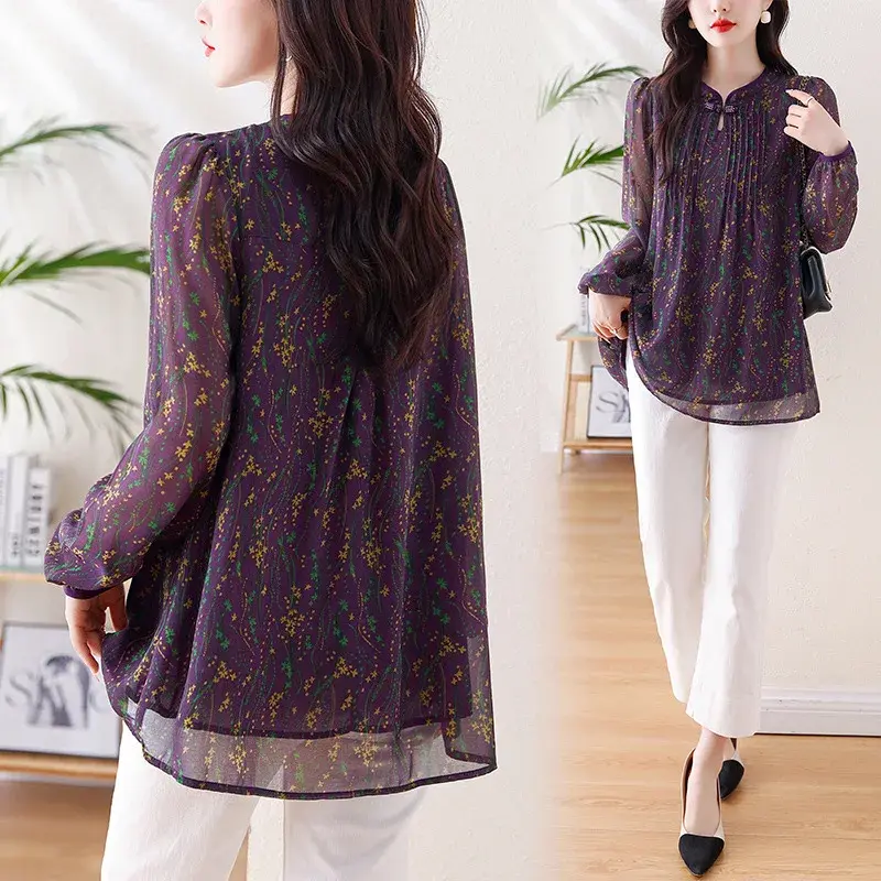 Fashionable plus Size Women's Shirt Autumn New Loose Belly Covering Long Sleeve Base Layer Shirt for Plump Mothers