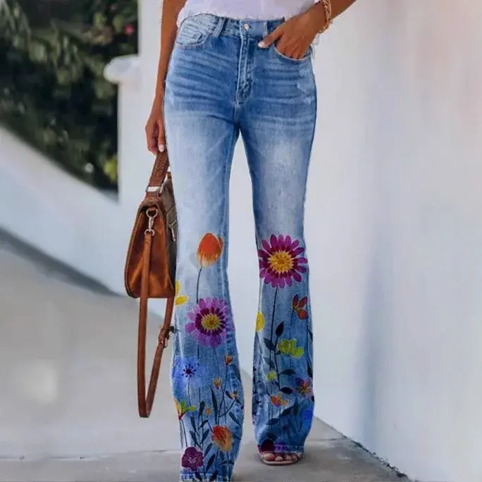 New 2025 Floral Print Loose Fit Women's Casual Pants Thin Style Long Trousers Comfortable Breathable Fashionable plus Size