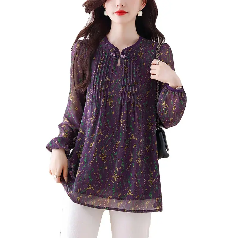 Fashionable plus Size Women's Shirt Autumn New Loose Belly Covering Long Sleeve Base Layer Shirt for Plump Mothers