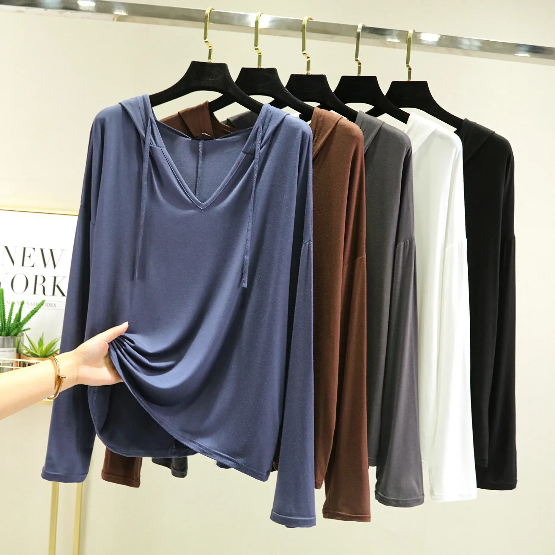 Modal Spring Summer Thin Hooded Sweatshirt Plus Size Base Layer Top Outer Wear T-Shirt Loose Fit Sun Protection Home Air Conditi