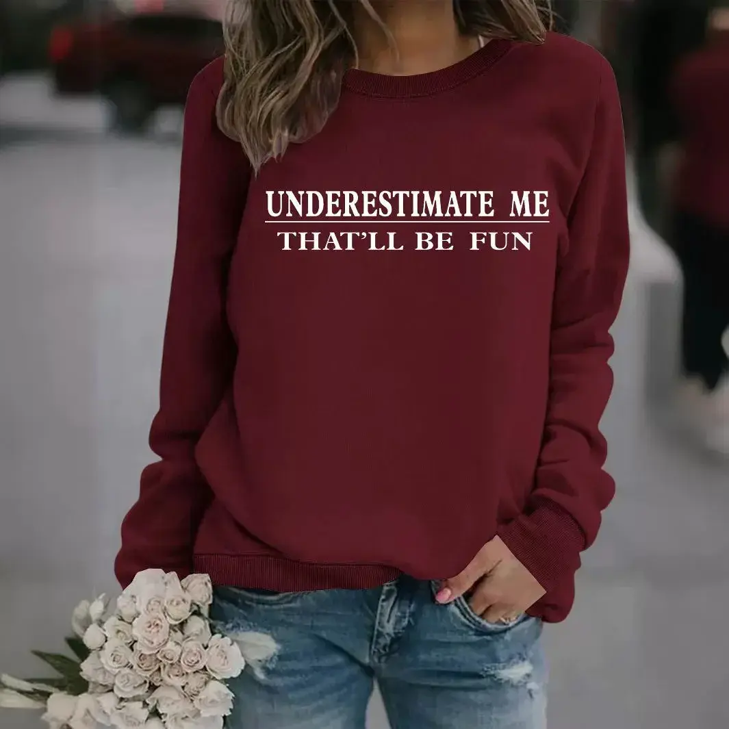 Winter Women's Amazon Underestimate Letter Vintage Sports Pullover Casual Sweatshirt Crew Neck Design For Fashion and Comfort