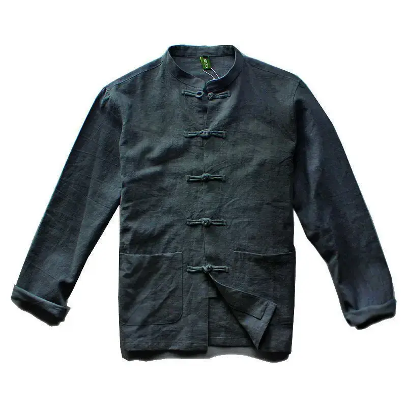 Spring Autumn Men's Linen Shirt Jacket Chinese Style Vintage Large Coat Western Wear Casual Clothing For Men