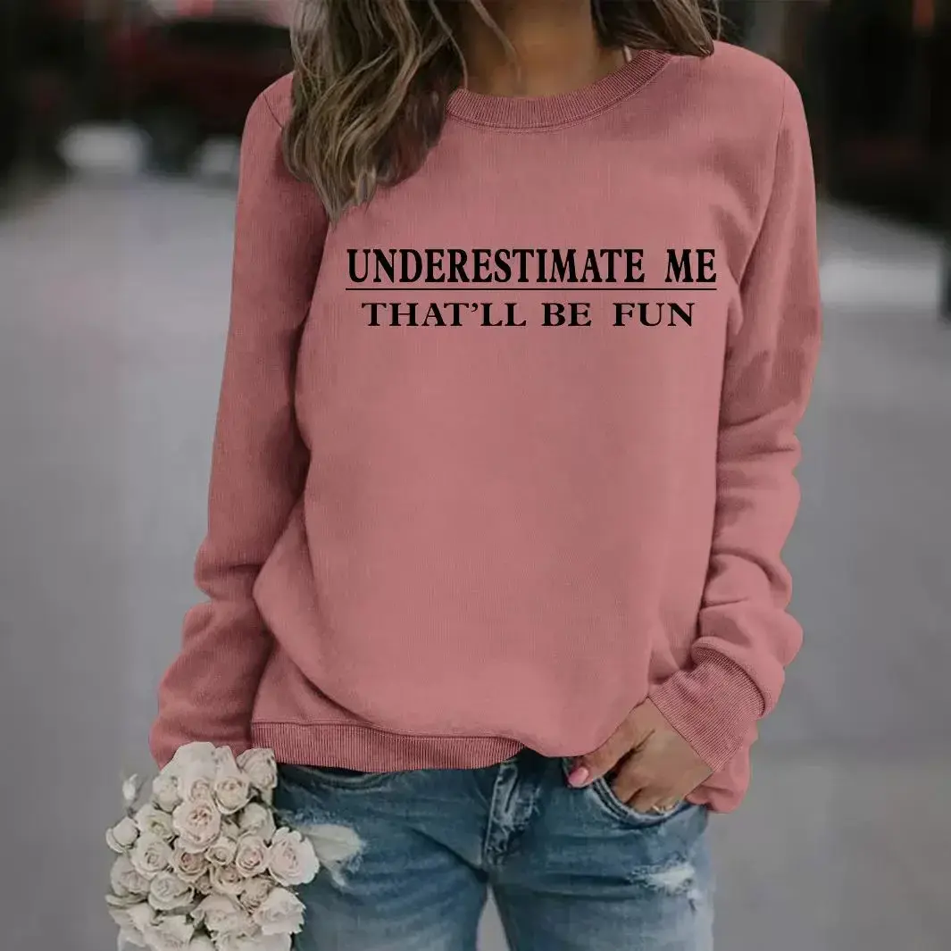 Winter Women's Amazon Underestimate Letter Vintage Sports Pullover Casual Sweatshirt Crew Neck Design For Fashion and Comfort