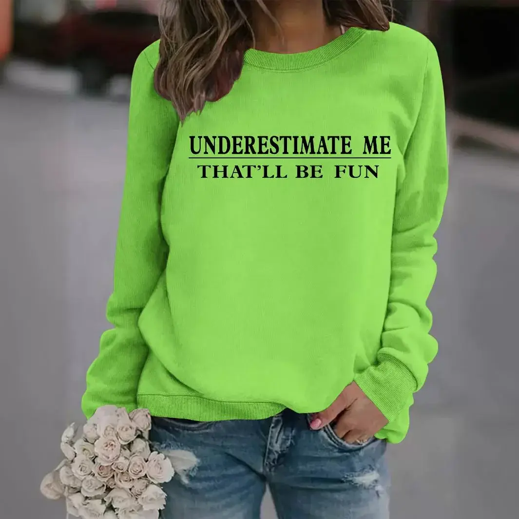 Winter Women's Amazon Underestimate Letter Vintage Sports Pullover Casual Sweatshirt Crew Neck Design For Fashion and Comfort