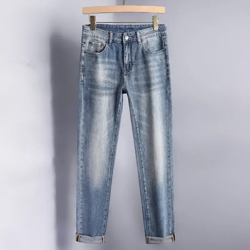 2024 Men's Fashionable Simple Stretch Slim Fit Denim Trousers European Style High Quality Casual Export Men Pants