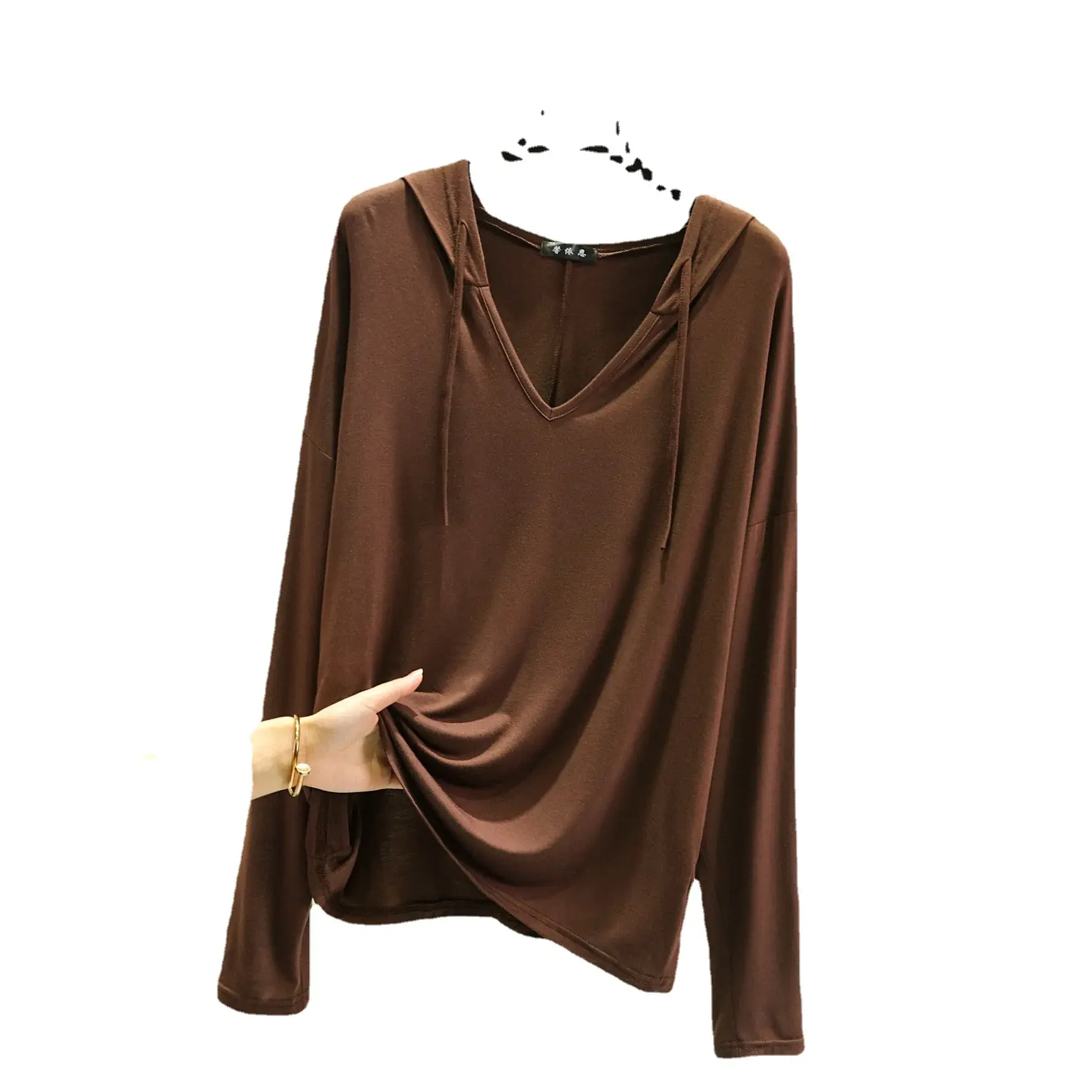 Modal Spring Summer Thin Hooded Sweatshirt Plus Size Base Layer Top Outer Wear T-Shirt Loose Fit Sun Protection Home Air Conditi