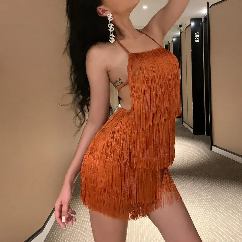 2024 Summer Tankhalter Neckfrringed Skort Design Sensibility Niche Sexy Spicy Open-Back Women's Clothing From China Mainland