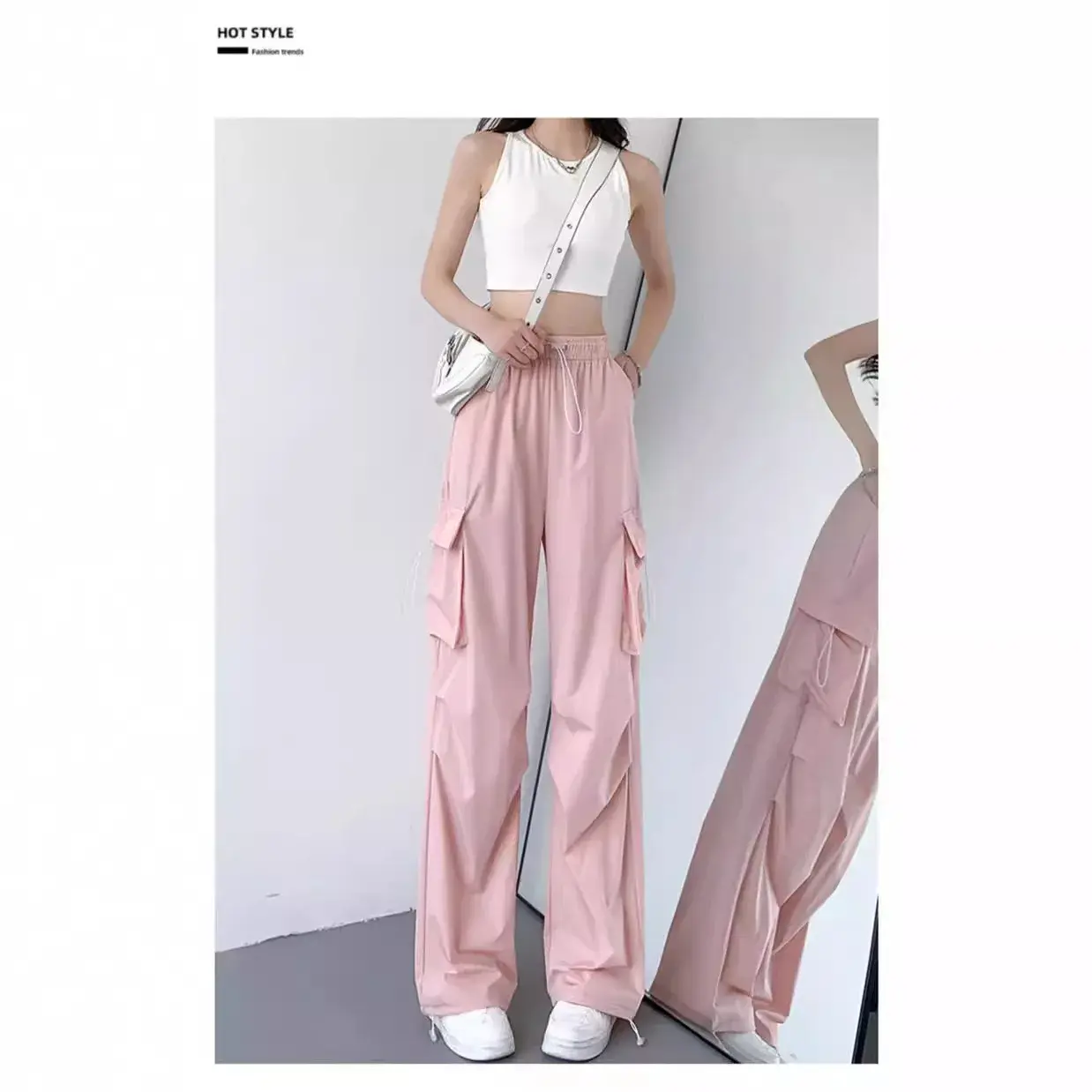 Spring Summer Women's High Waist Thin Work Trousers Quick Dry Casual Loose Fit plus Size Long Pants Slimming Design