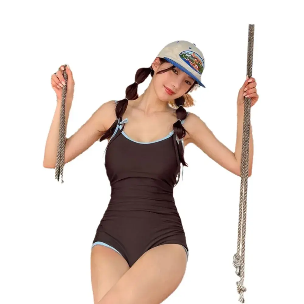 2024 New Style One-Piece Swimsuit Korean INS Belly Cover Slimming Casual Holiday High-End Feeling Girl's Swimming Costume