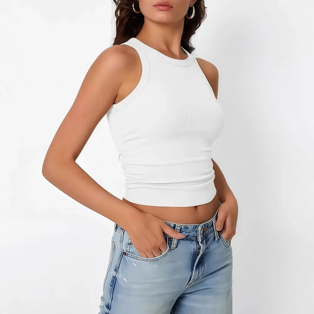 Sexy Cross-Border Women's Tank Top Sleeveless Short Milk Silk Strap Outerwear No-Bust Design Polyester Fiber from China