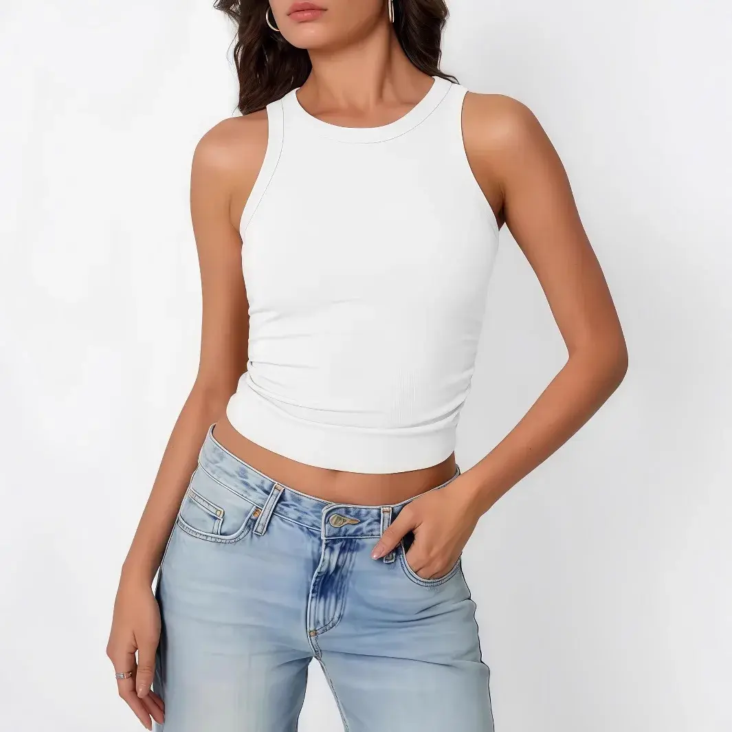 Sexy Cross-Border Women's Tank Top Sleeveless Short Milk Silk Strap Outerwear No-Bust Design Polyester Fiber from China