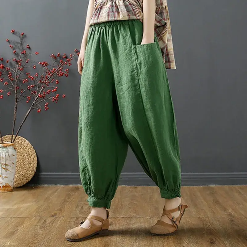 Loose Cotton Linen Harlan Pants Women's Summer New Style Nine Points Artistic Casual Match All Cotton Linen Trousers