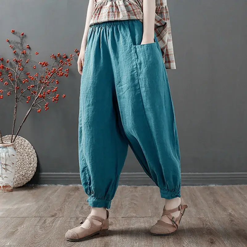 Loose Cotton Linen Harlan Pants Women's Summer New Style Nine Points Artistic Casual Match All Cotton Linen Trousers