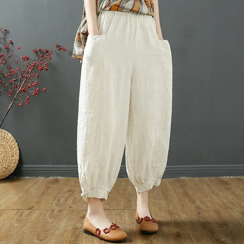 Loose Cotton Linen Harlan Pants Women's Summer New Style Nine Points Artistic Casual Match All Cotton Linen Trousers