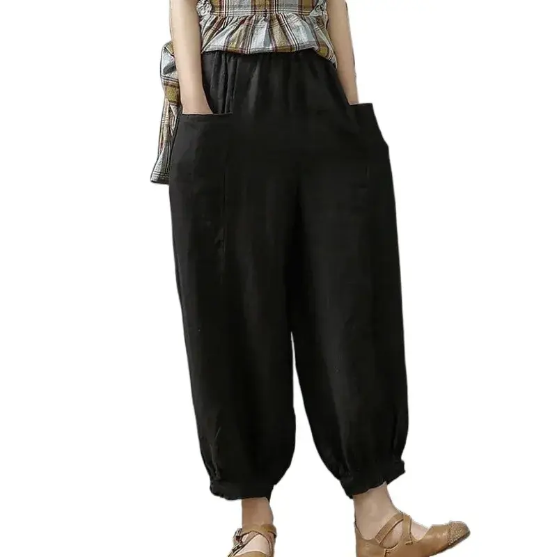 Loose Cotton Linen Harlan Pants Women's Summer New Style Nine Points Artistic Casual Match All Cotton Linen Trousers