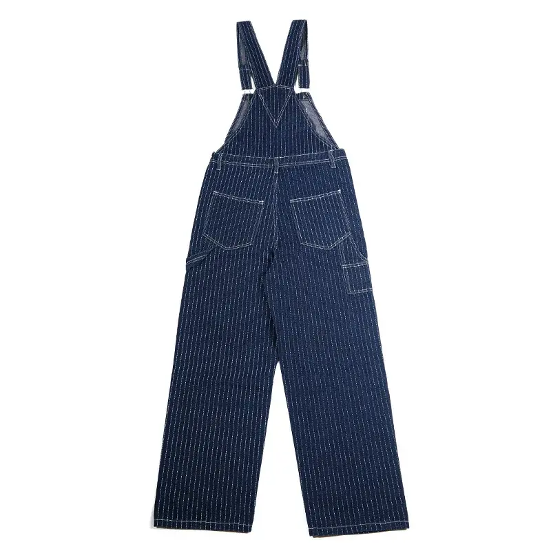 New OKONKWO Authentic Daning Workwear Bib Pants Men's Vintage Striped Denim Overalls Casual Style Cotton Pants
