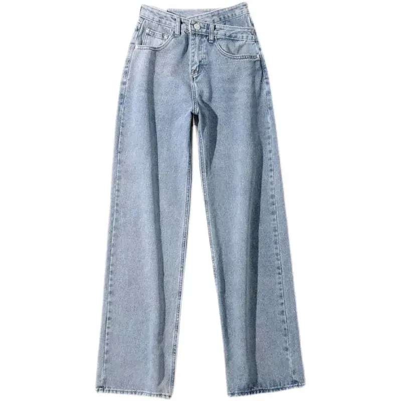 Design Sensibility High-Waisted Slimming Jeans Loose-Fit Straight-Leg Women's Korean Style Tie-Detail Wide-Leg Casual Trousers