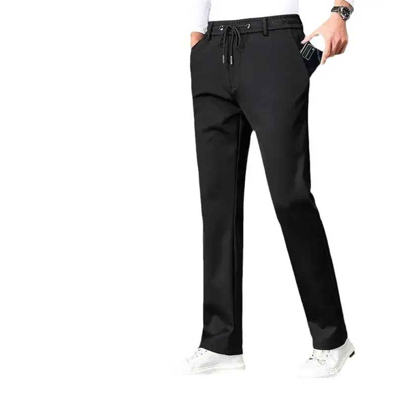 Men's Fleece Lined Loose Fit Straight Leg Pants Autumn Winter Casual Sporty Thin Quick Dry Summer Lightweight Trousers