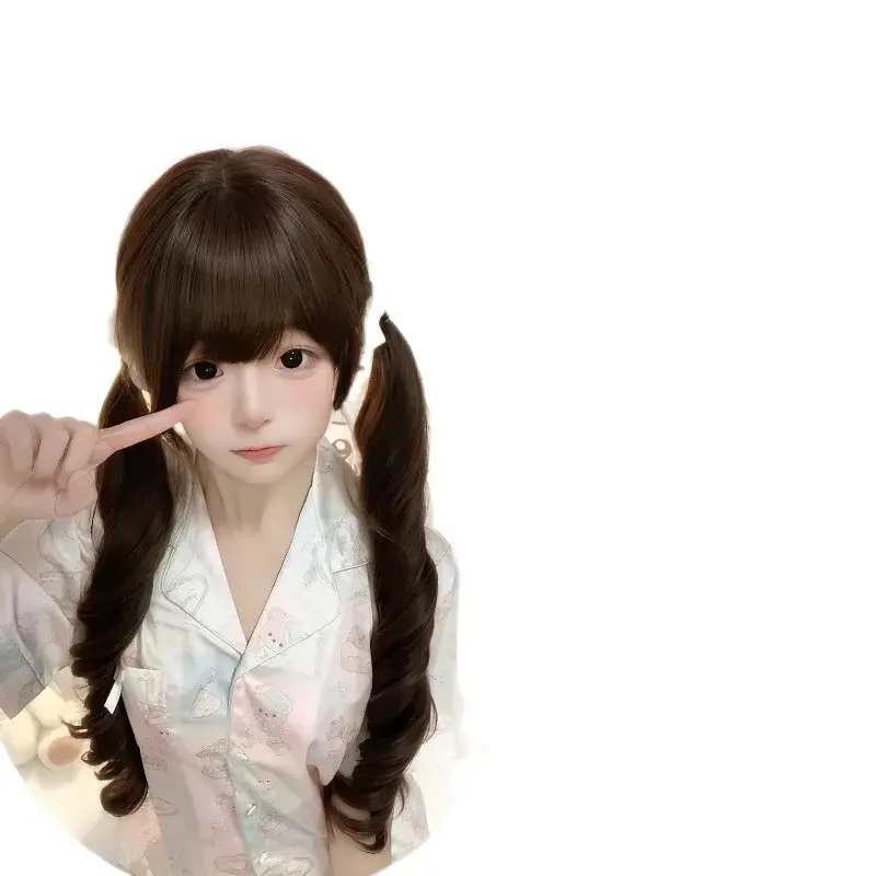 Natural Looking Women's Wig Full Head Cover Realistic Hair Fiber Asian Style Double Tail Lolita Fake Hair Piece for Women