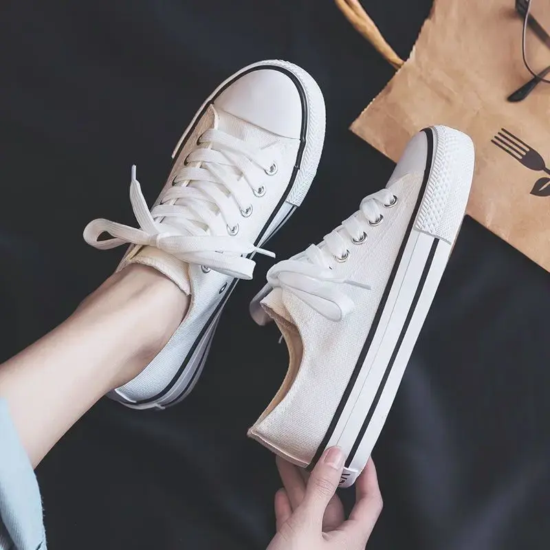 Shoes For Women Low-Top Vulcanized Canvas Platform Sneakers Black Flats Tennis Female Classic Student Small Couples Skateboard