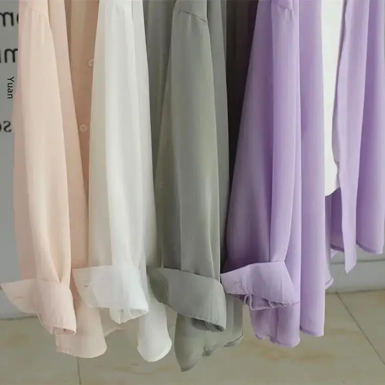 Smooth Chiffon Long Sleeve Blouse For Women 2022 Summer Sun Protection Breathable Thin Style Outer Wear Anti-Wrinkle