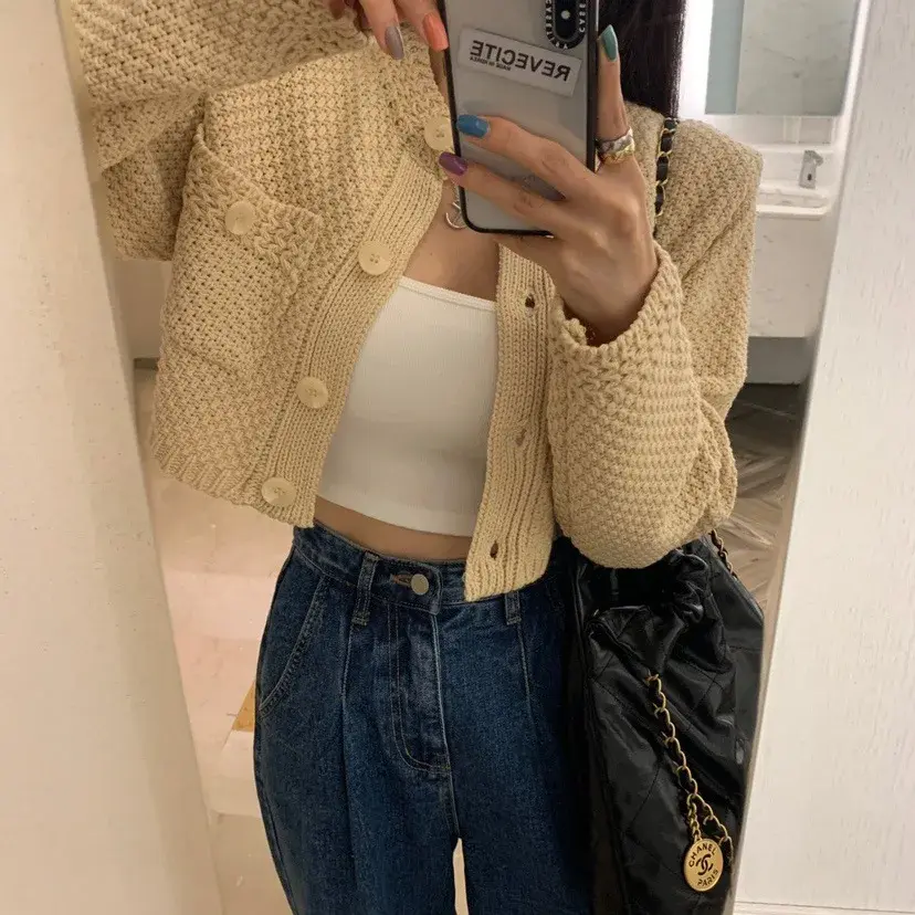 Korean Dongdaemun Round Neck Button-Up Versatile Knitted Cardigan Polo Collar Sleeveless Pullover Style For All Seasons