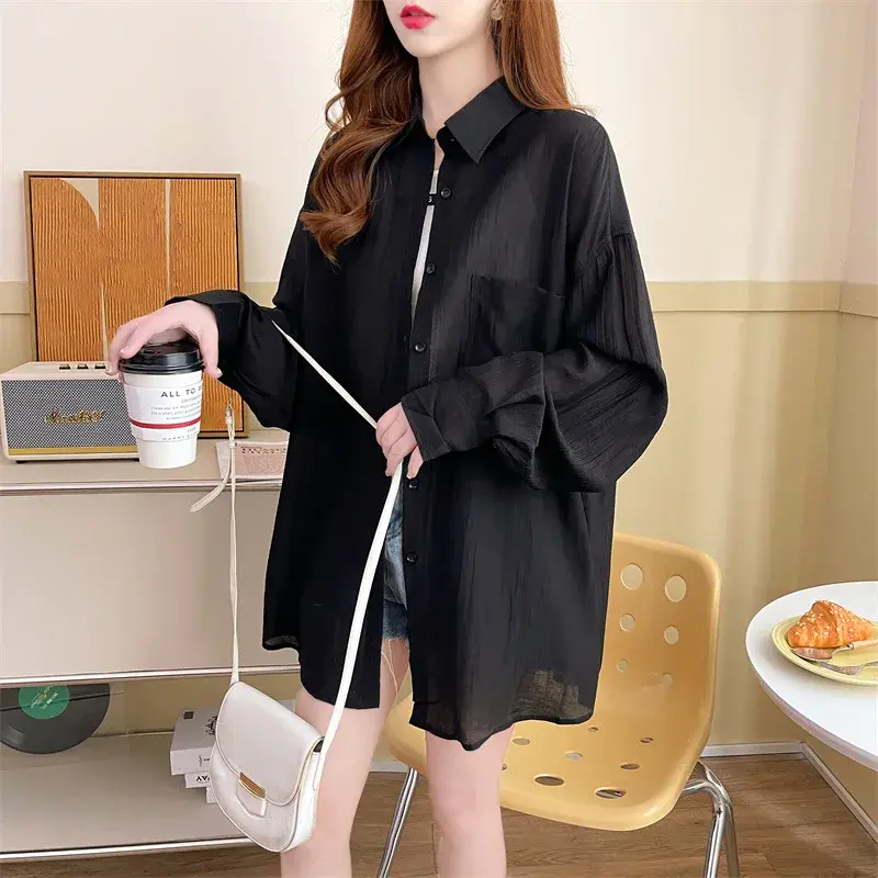 Sun Protection Long Sleeve Women's Shirt Summer Thin Loose Korean Style Lazy Style Silk Outerwear Chiffon Breathable Top