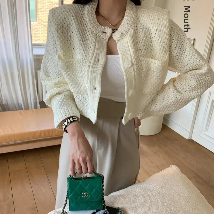 Korean Dongdaemun Round Neck Button-Up Versatile Knitted Cardigan Polo Collar Sleeveless Pullover Style For All Seasons