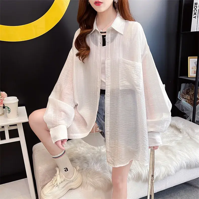 Sun Protection Long Sleeve Women's Shirt Summer Thin Loose Korean Style Lazy Style Silk Outerwear Chiffon Breathable Top