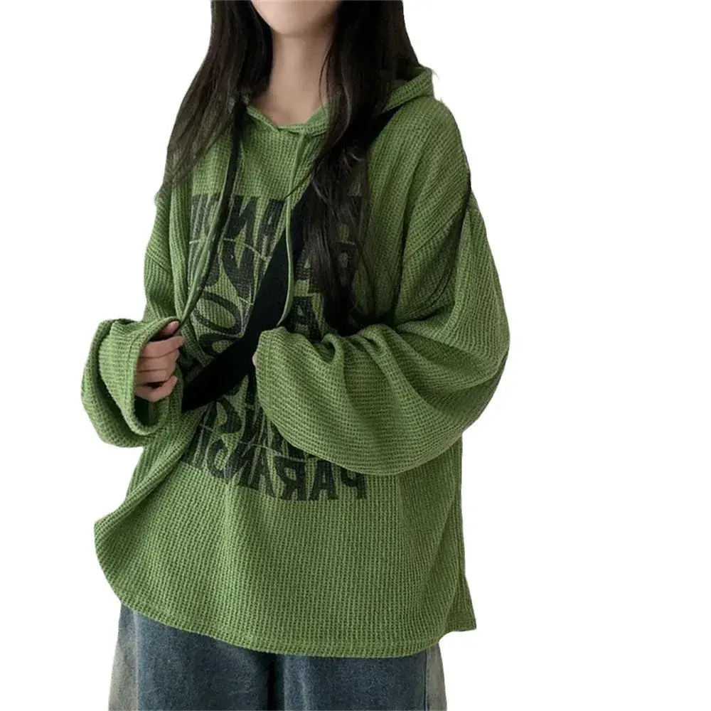 Women's Hooded Sweatshirt Thin Outerwear Casual Loose Style Fleece Lined Autumn Winter Korean Version Japanese Lazy Style
