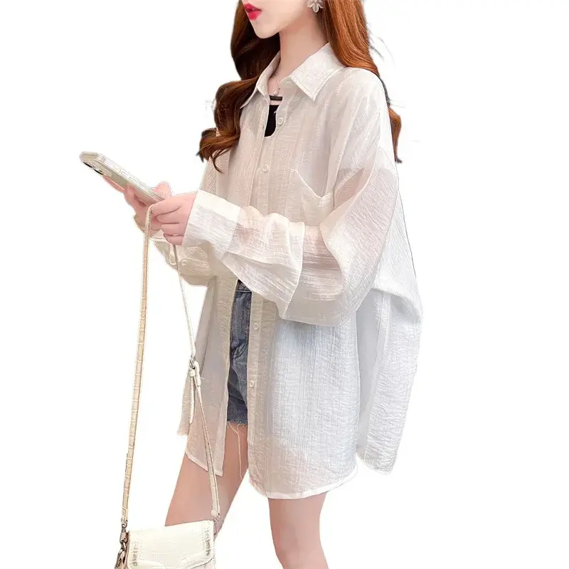Sun Protection Long Sleeve Women's Shirt Summer Thin Loose Korean Style Lazy Style Silk Outerwear Chiffon Breathable Top