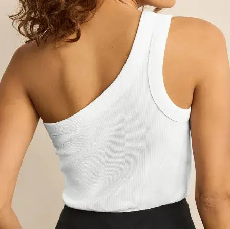 2024 Fashionable Women's Solid Color White Long Sleeve Ice Silk Cotton Vest Stylish Shoulder Strap Screw Thread Design