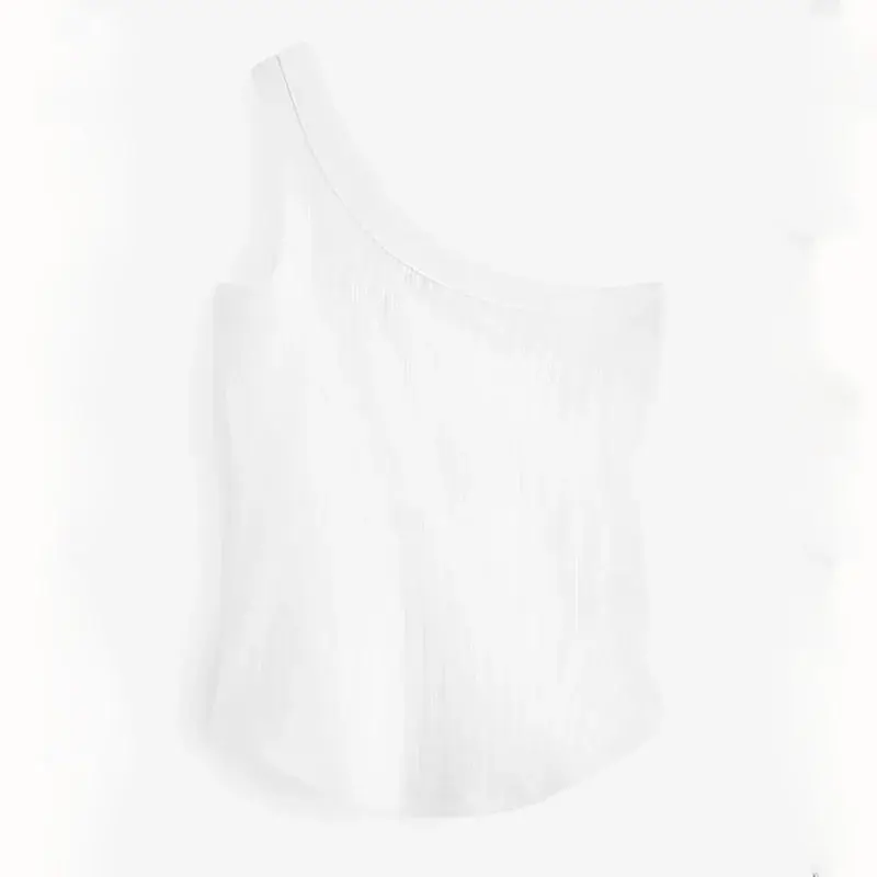 2024 Fashionable Women's Solid Color White Long Sleeve Ice Silk Cotton Vest Stylish Shoulder Strap Screw Thread Design