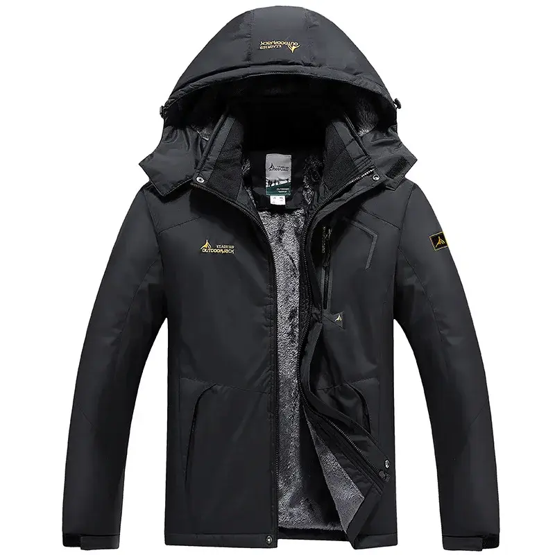 Men's Outdoor Fleece Lined Hooded Jacket Windproof Thickened Warm Cotton Stormproof Breathable Casual Spring Autumn Winter Outer