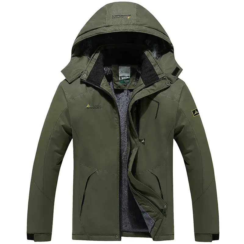Men's Outdoor Fleece Lined Hooded Jacket Windproof Thickened Warm Cotton Stormproof Breathable Casual Spring Autumn Winter Outer