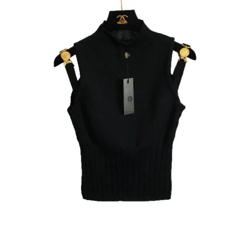 New Style Medusa Portrait Gold Buckle Shoulder Strap Slim Fit Stand Collar Vest Fashionable Chinese Brand Women's Wear