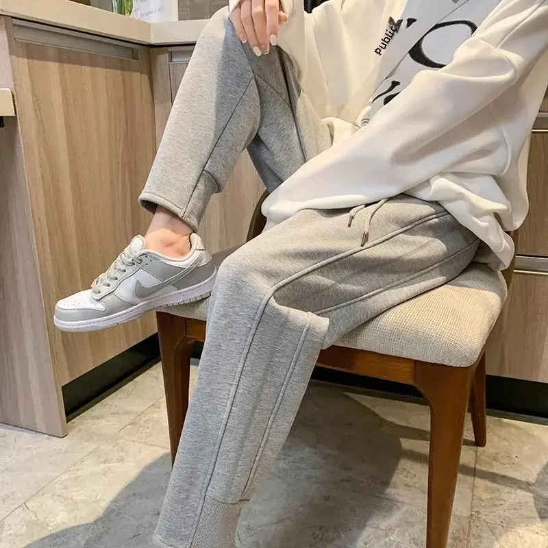 Women's Fleece-Lined Greysweatpants New 2024 Autumn/Winter Style Loose-Fit Thickened Casual Pants Warm Outer Wear