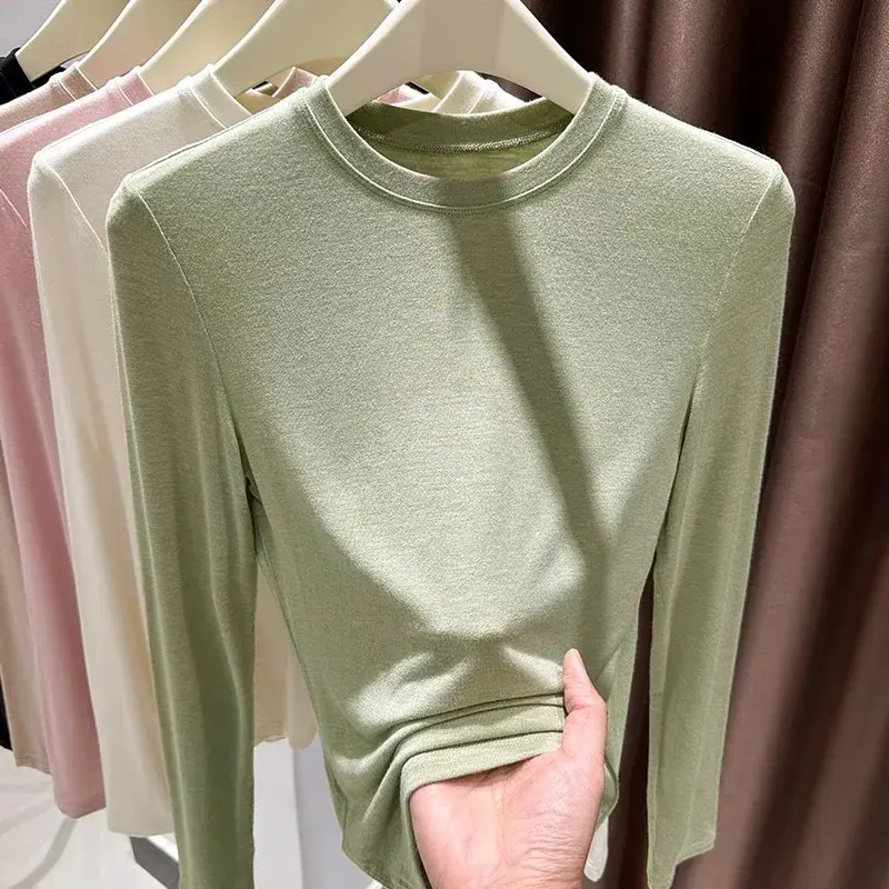 Pink round Neck Modal Base Shirt Women's Long Sleeve T-shirt Spring New Arrival Bottoming Top Quality Assurance Outlet