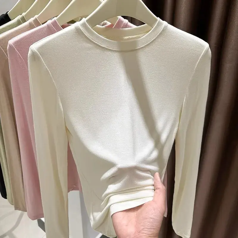 Pink round Neck Modal Base Shirt Women's Long Sleeve T-shirt Spring New Arrival Bottoming Top Quality Assurance Outlet