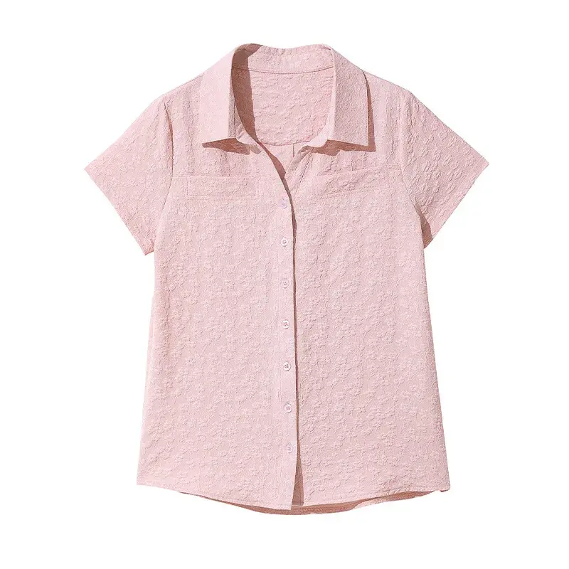 Fashionable Short Sleeve Shirt High End Cotton Button up Design Belly Covering Large Size Summer New Arrival Elegant Top