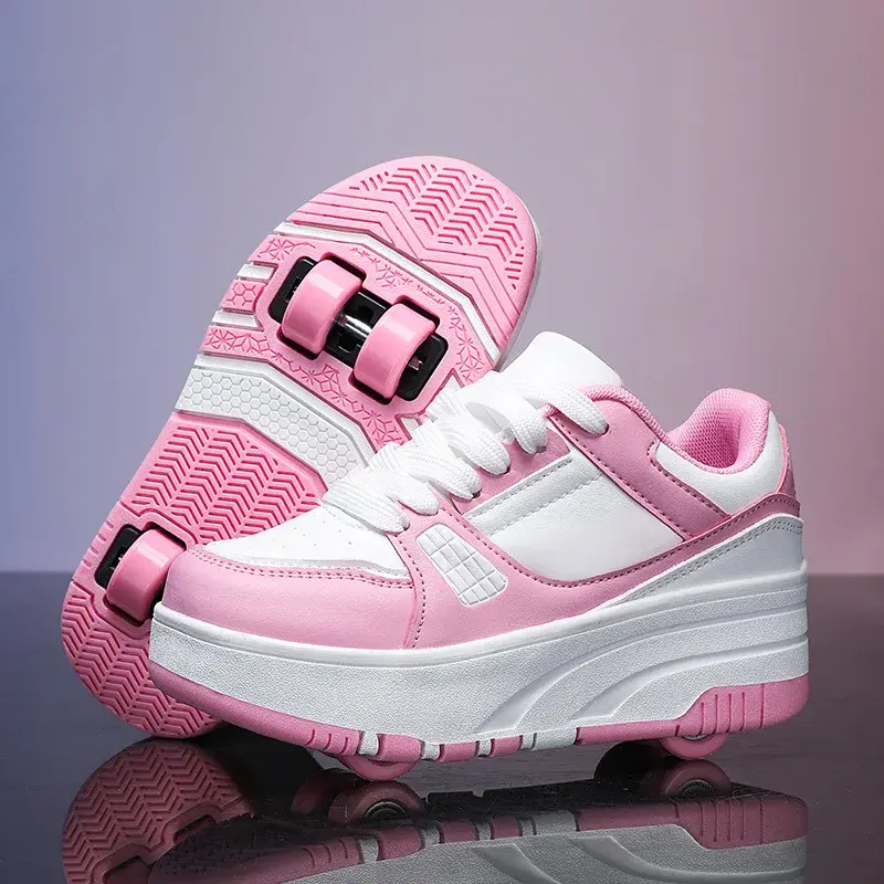 Ultra-Light Four-Wheel Skating Shoes for Students And Children Removable Unisex Wheelled Walking Shoes Sports And Entertainment