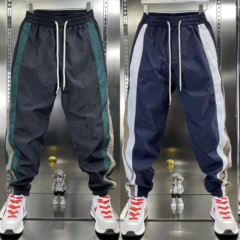 2024 Men's Summer Thin Section Spliced Casual Pants Elastic Waist Small Feet Pants Trendy New Harem Pants