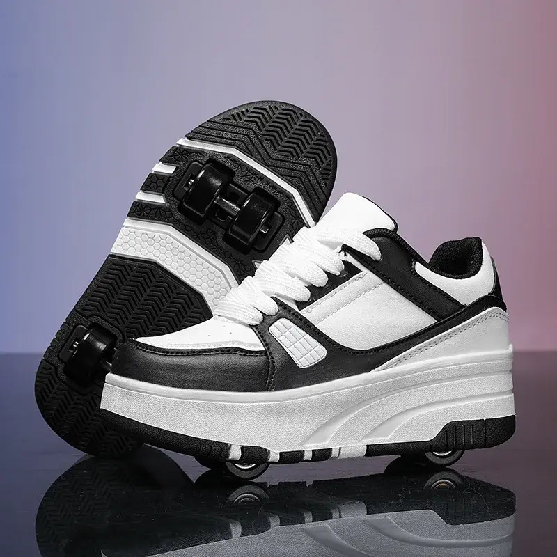 Ultra-Light Four-Wheel Skating Shoes for Students And Children Removable Unisex Wheelled Walking Shoes Sports And Entertainment