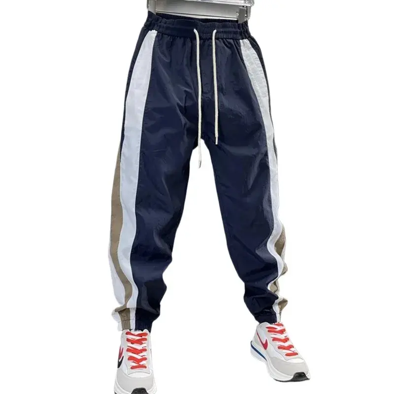 2024 Men's Summer Thin Section Spliced Casual Pants Elastic Waist Small Feet Pants Trendy New Harem Pants