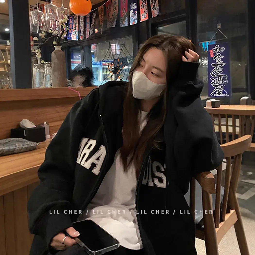 American Oversize Hooded Open Cardigan Zipper Sweatshirt Women's Spring Autumn Loose Retro Couple Trendy Brand Zipper Jacket