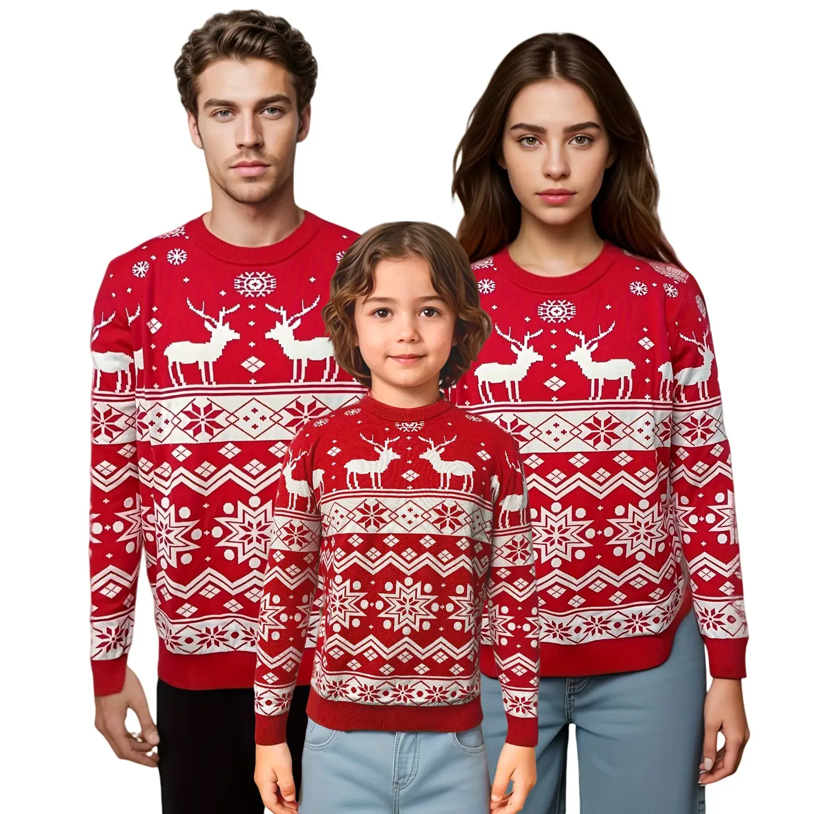 New Spring Autumn Knitted Pullover Top Long Sleeve Base Layer Round Neck Parent-Child Sweater Christmas Elements Pulover Top