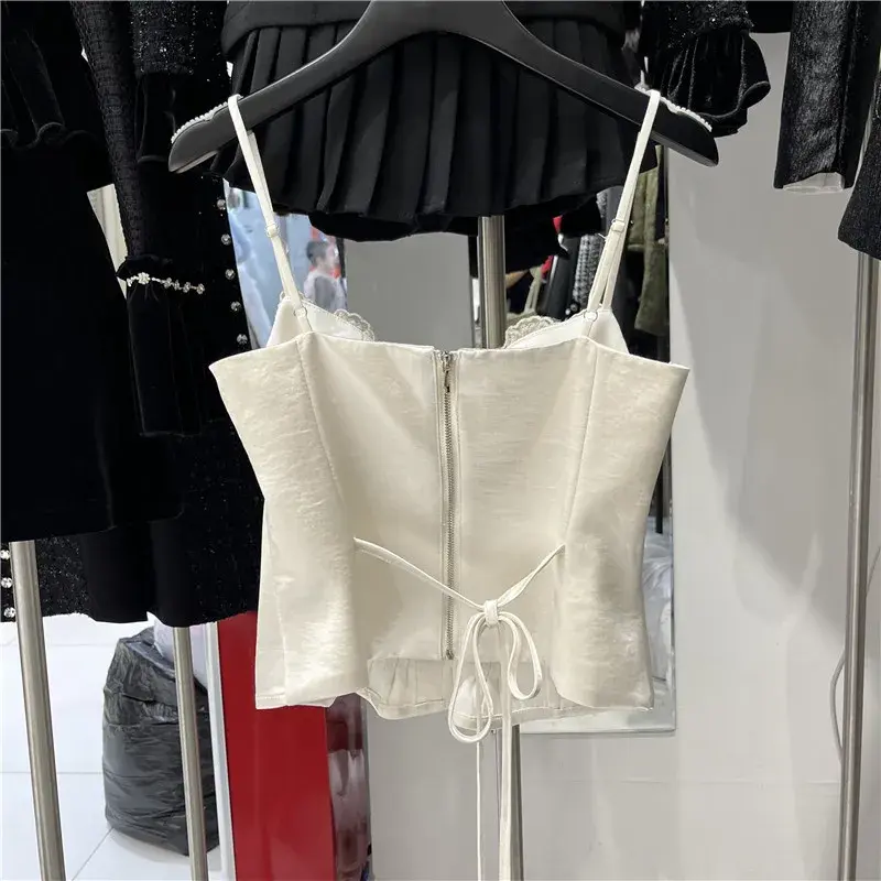 Tank Women's2024Winter New Foldable Ear Cuff Sexy Pure Desire Aesthetic Strapless Vest Top Spandex Material 3D Decoration